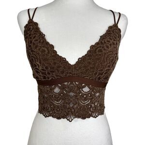Velvet Lace Bralette Padded Wireless Brown Strappy Sexy Whimsigoth Festival Sz S